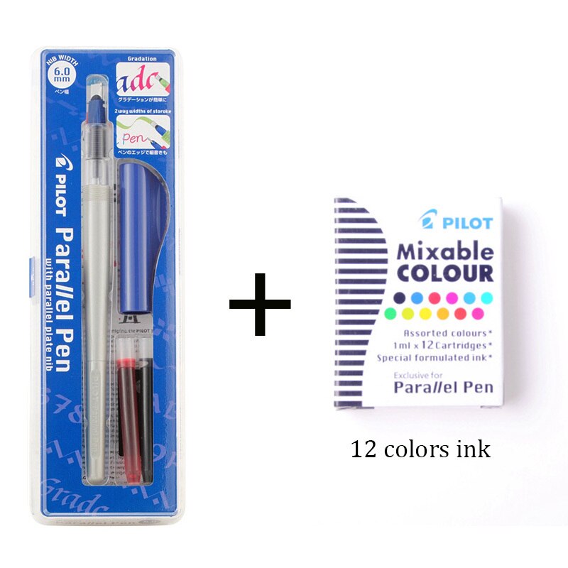 Japan pilot  fp3- ss parallel pen 1.5 2.4 3.8 6.0 blæk kunst pen mund pen engelsk kalligrafi pen 12 farve blækpatroner: Blå med 12 blæk