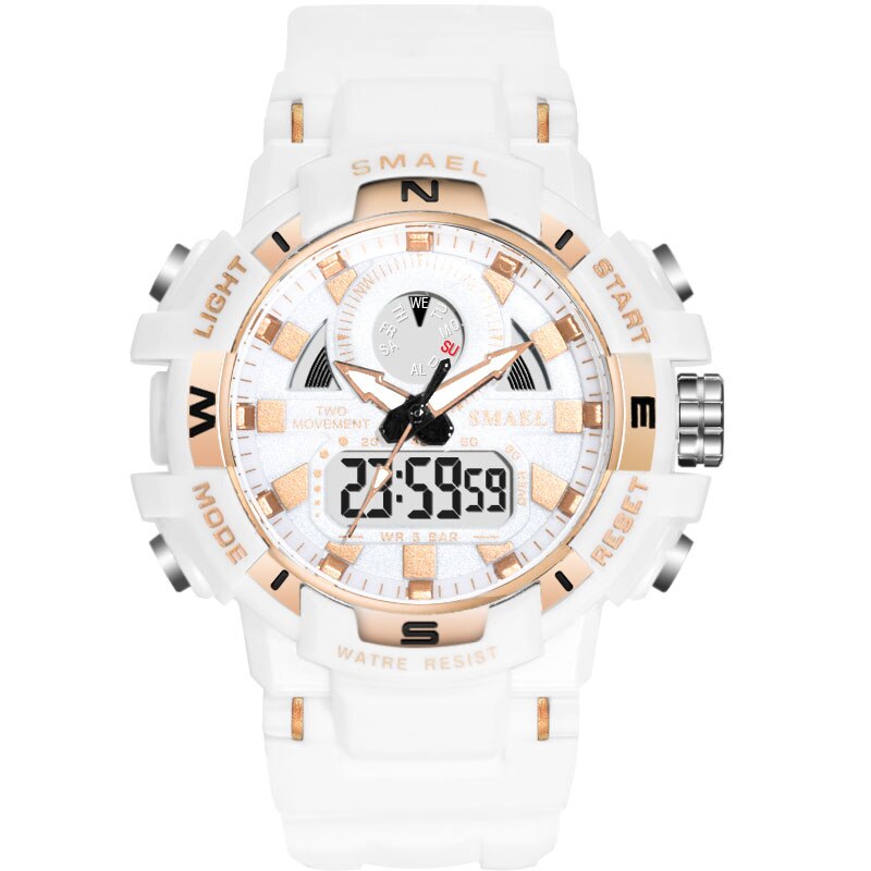 Kids Horloges Kinderen Smael Sport Horloge Voor Jongen Wekker Waterdicht Stopwatch Armband Reloj 1557B Digitale Horloge Voor Kinderen: WHITE-GOLD