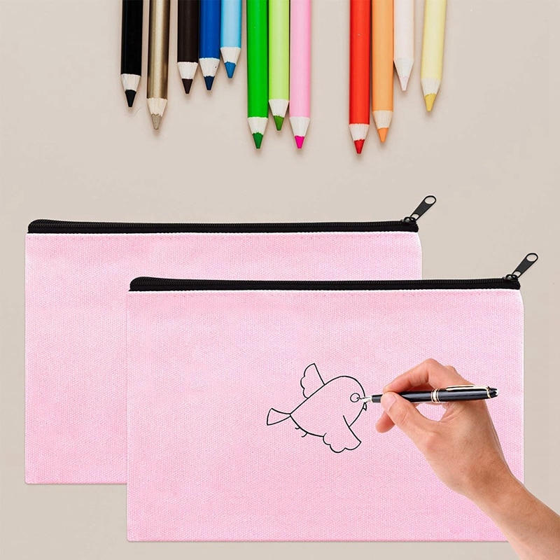 Roze Canvas Make-Up Tas, Bulk Cosmetische Zakken Met Multi-Kleur Rits, Canvas Rits Etui Pouch, diy Craft