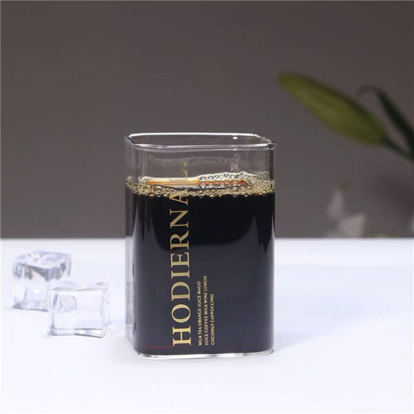 Hjem firkantet kopp gulltrykk frokost melk kaffekopp rett glass gjennomsiktig varmebestandig kopp 1 stk: Stil 1