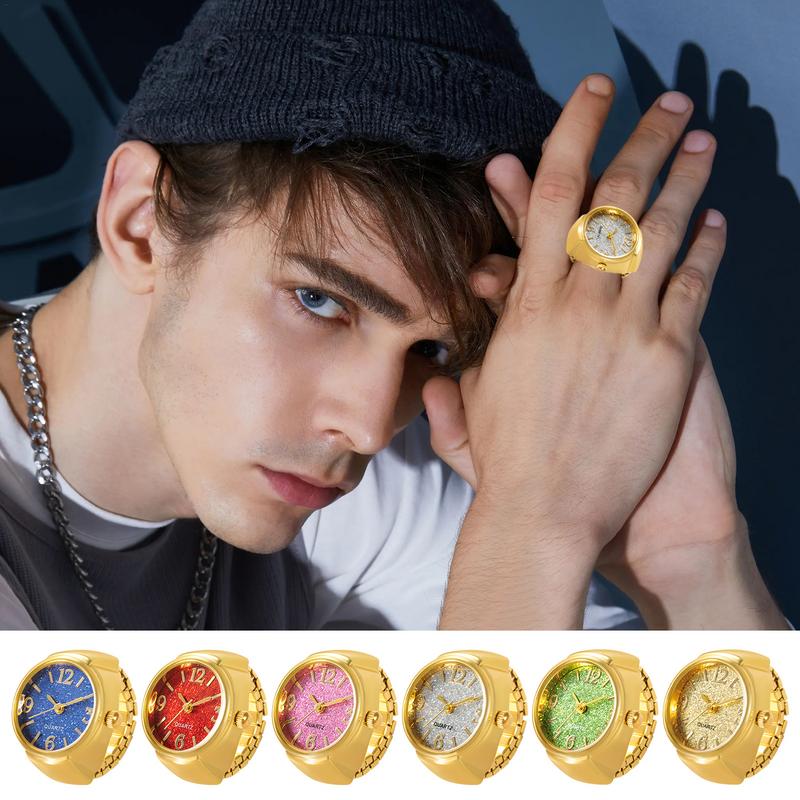 Damen-Ringuhr, verschiedene grafische Zifferblätter, Quarz-Analoguhr, kreatives Edelstahlarmband, coole Quarz-Fingerringuhr