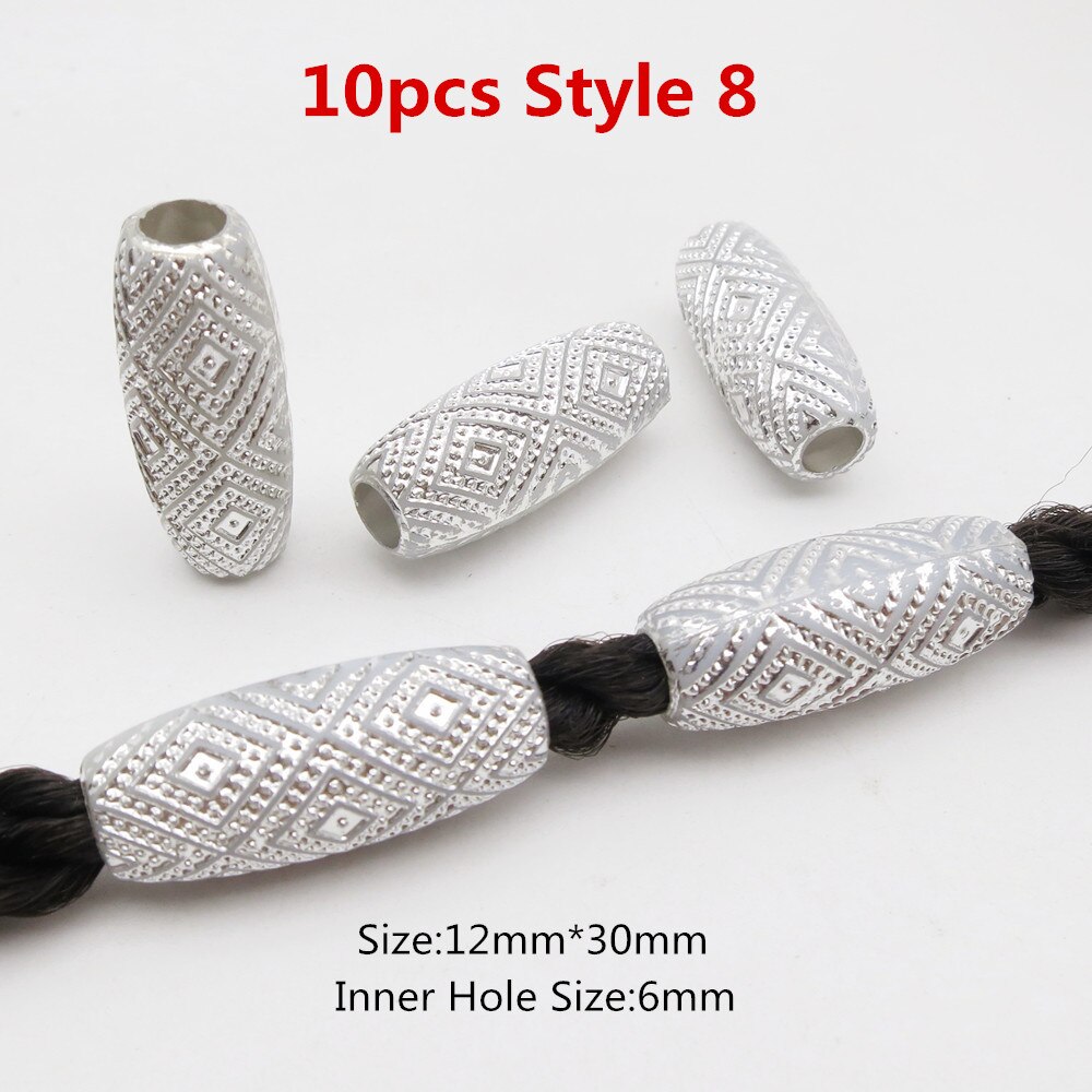 10 stk viking akryl træ hæklede fletninger hår dreadlock dreadlock skæg perler rørringe til hår mænd kvinder piger tilbehør: 10 stk stil 8