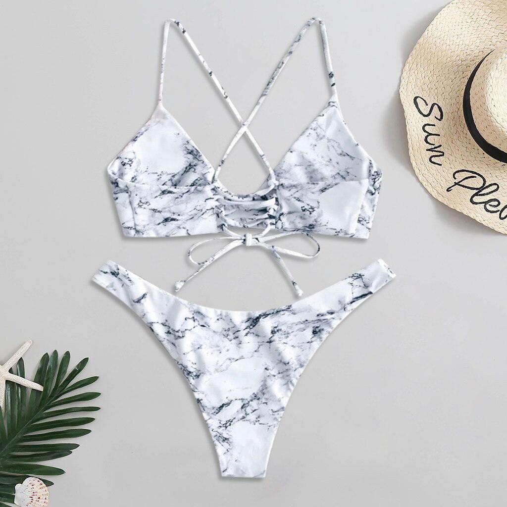 Sexy Bikini Set Vrouwen Vintage Badmode Marmer Print Badpak Biquini Badpakken Kostuum De Baie Kostium Kąpielowy