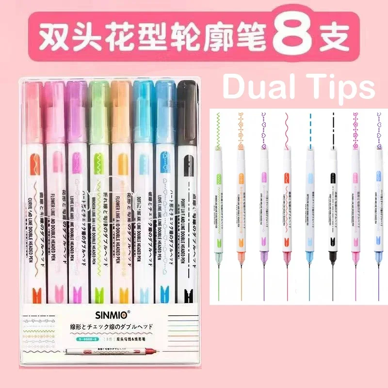 24/3 PCS Kawaii Bloemen Lijnvormige Markeerstiften Roller Tip Curve Liner Marker voor Schrijven Journaling Tekening Briefpapier: Licht Groen