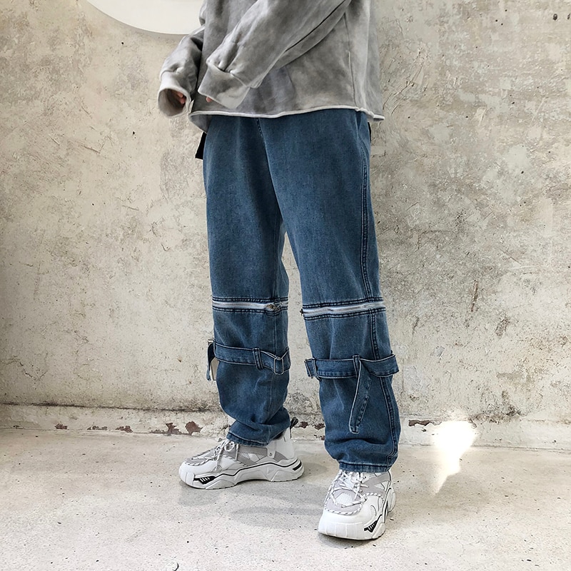 Japanska jeans för män hip hop tide brand avtagbara breda ben lösa raka byxor casual män kläder jeansbyxor män
