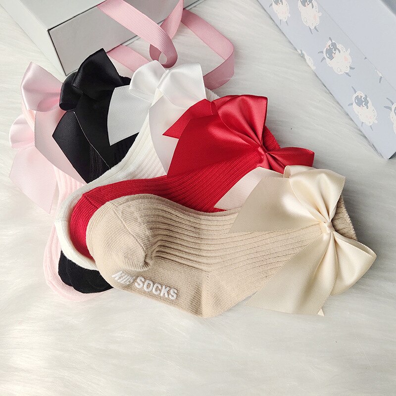 Leuke Big Bows Baby Sokken Effen Kleur Antislip Kids Meisjes Sokken Zachte Katoenen Gebreide Baby Peuter Sokken 0-12 Maanden