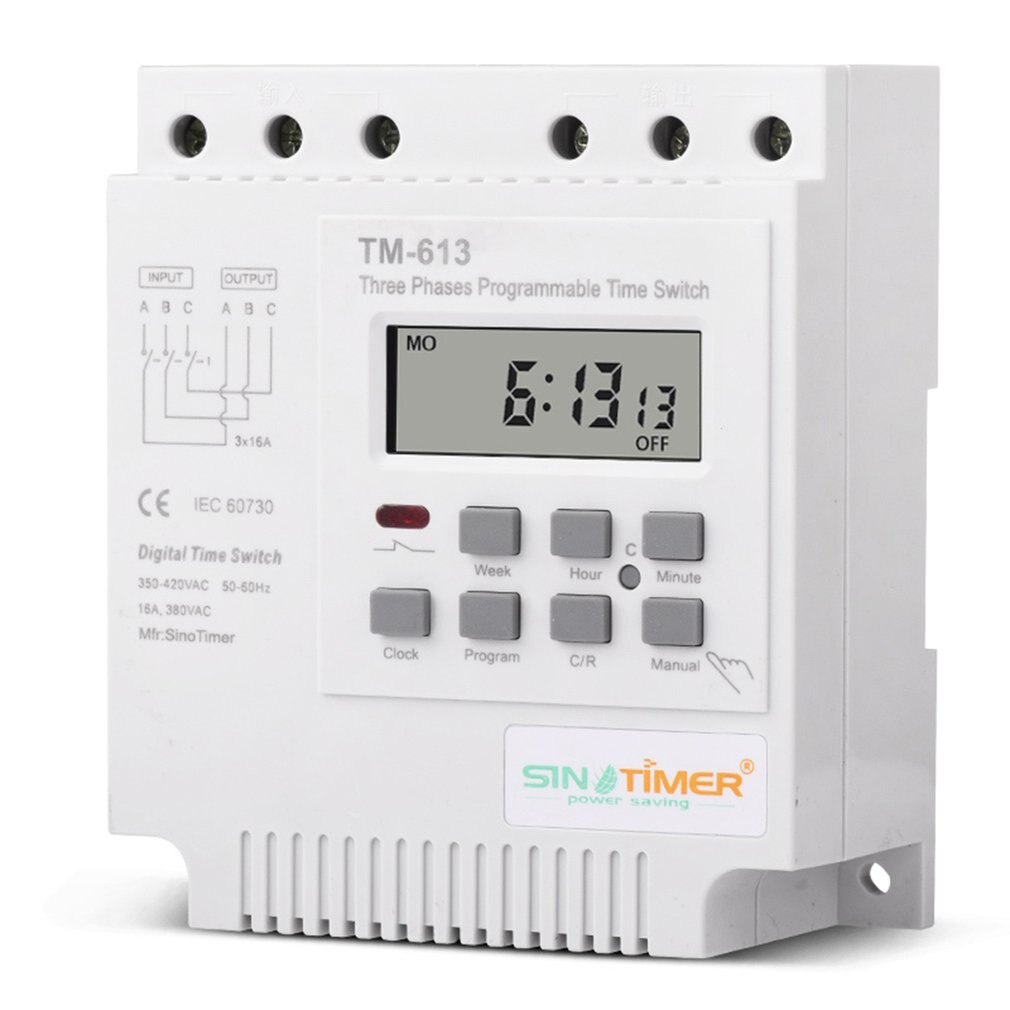 interruptor programable de temporizador trifásico TM613, 380v, con retroiluminación, interruptor de tiempo digital para 7 días-24 horas