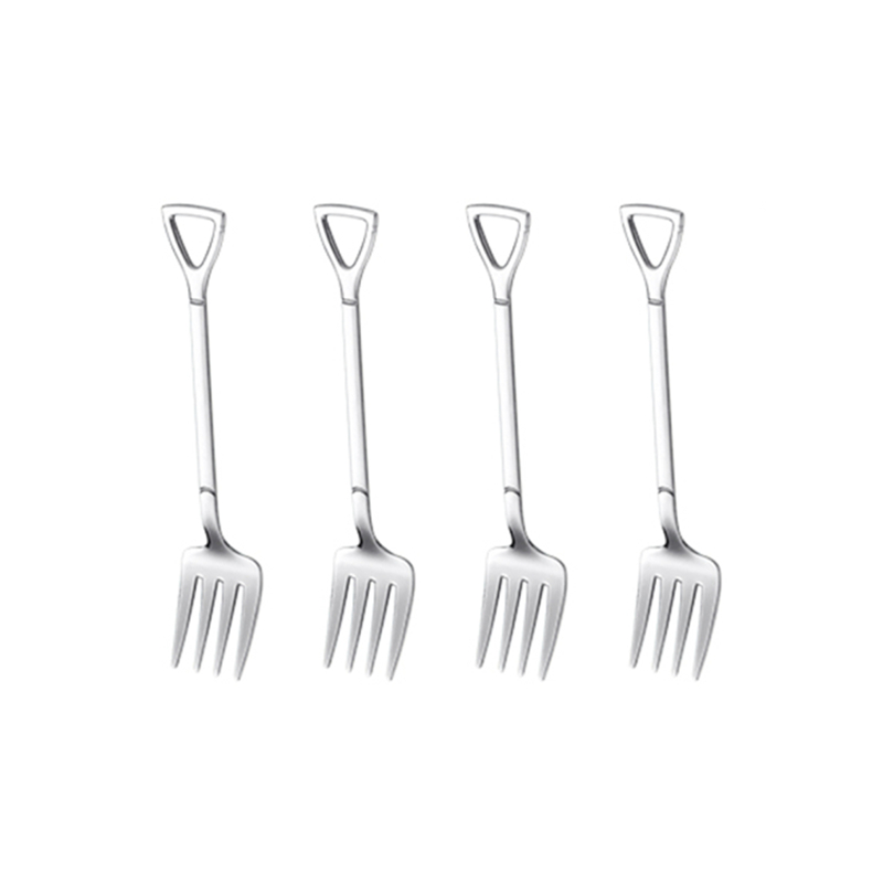 4PCS Coffee Spoon Cutlery Set Stainless Steel Retro Iron Shovel Ice Cream Spoon Fork Spoon Fruit Fork Tableware: 4Pcs Silver fork