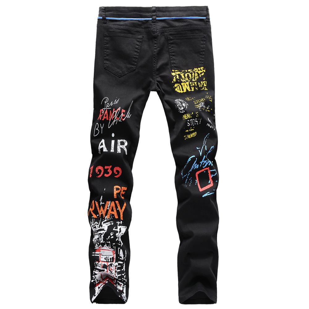 2021New Mens Jeans Night Club Black White Color Personal Printed Jeans Men Punk Pants Skinny Hip Hop Jeans