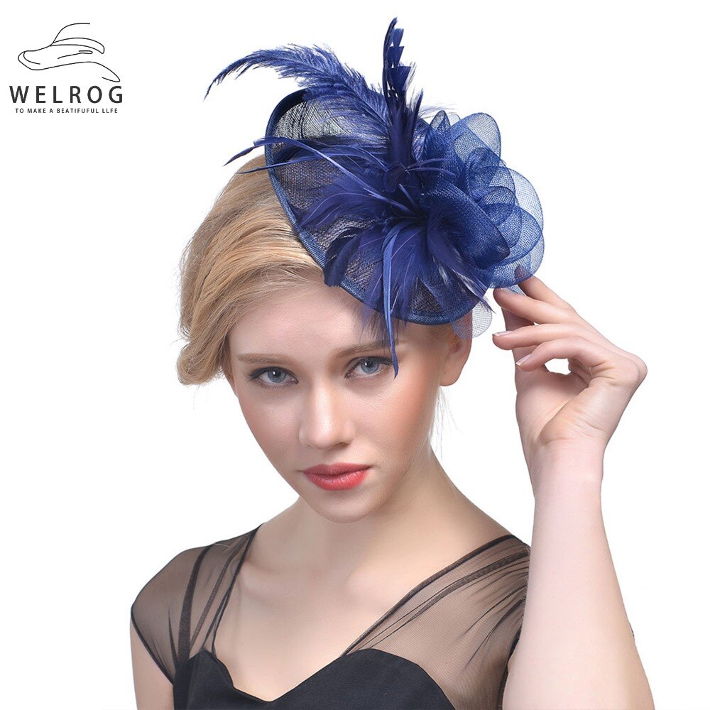 WELROG – chapeau tendance pour femme, chapeau, plume, gaze, maille solide, épingle à cheveux, pour fête, mariage, ruban