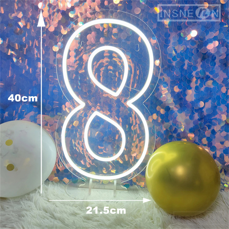 Letrero de neón con números, luces acrílicas de cumpleaños de 0 a 9 con interruptor para aniversario, boda, , negocios, salón de belleza, decoración de pared, 40cm: Color blanco cálido / 1 W