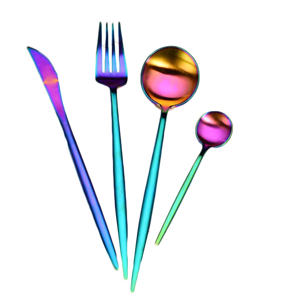 4 Pcs Plated Portugal Lepel Vork Theelepel Sets 304 Roestvrij Staal Western-Stijl Voedsel Servies Bestek: 9
