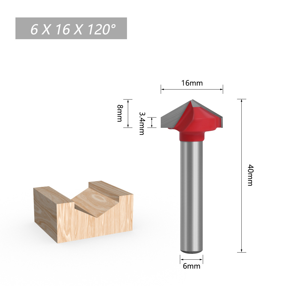 1pc 6mm Shank 60 90 120 150 degree V-shaped Router Bit, 3D wood MDF router bit CNC solid carbide end mill: 6X16X120