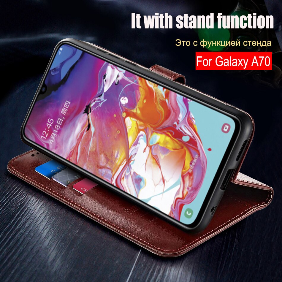 Coque de téléphone à rabat en cuir, étui portefeuille magnétique luxueux pour Samsung Galaxy A70