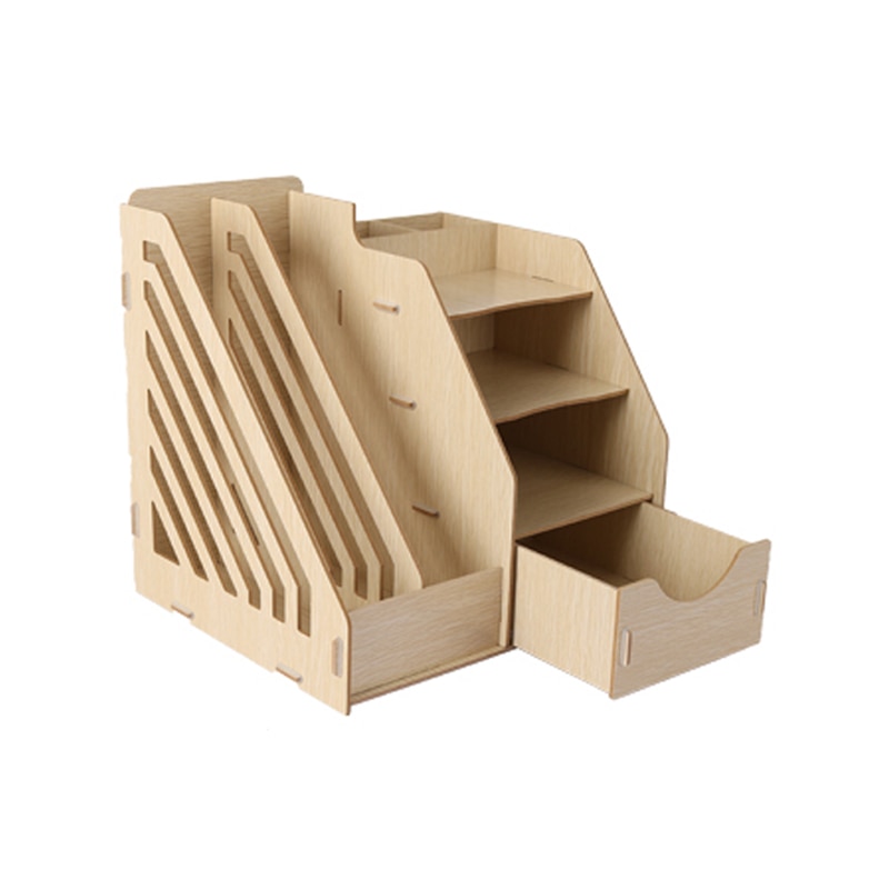 Wood Stationery Holders Multi Use Desktop Storage Paper Holder Stationery Organizer With Drawer Rack Office School Supplies