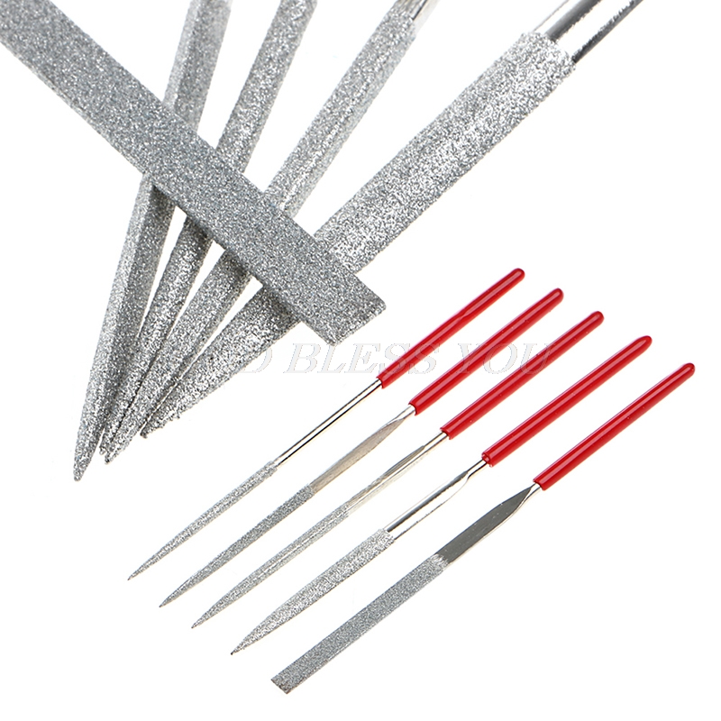 Kit de limas de aguja para tallado de joyería, herramienta de artesanía de madera, piedra de vidrio, diamante, 5 uds., ,