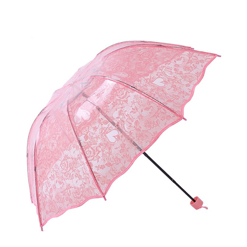 Parapluie de princesse Transparent en dentelle, épais, trois plis, romantique, imprimé coeur rouge, en PVC, pour les amoureux des filles, directe
