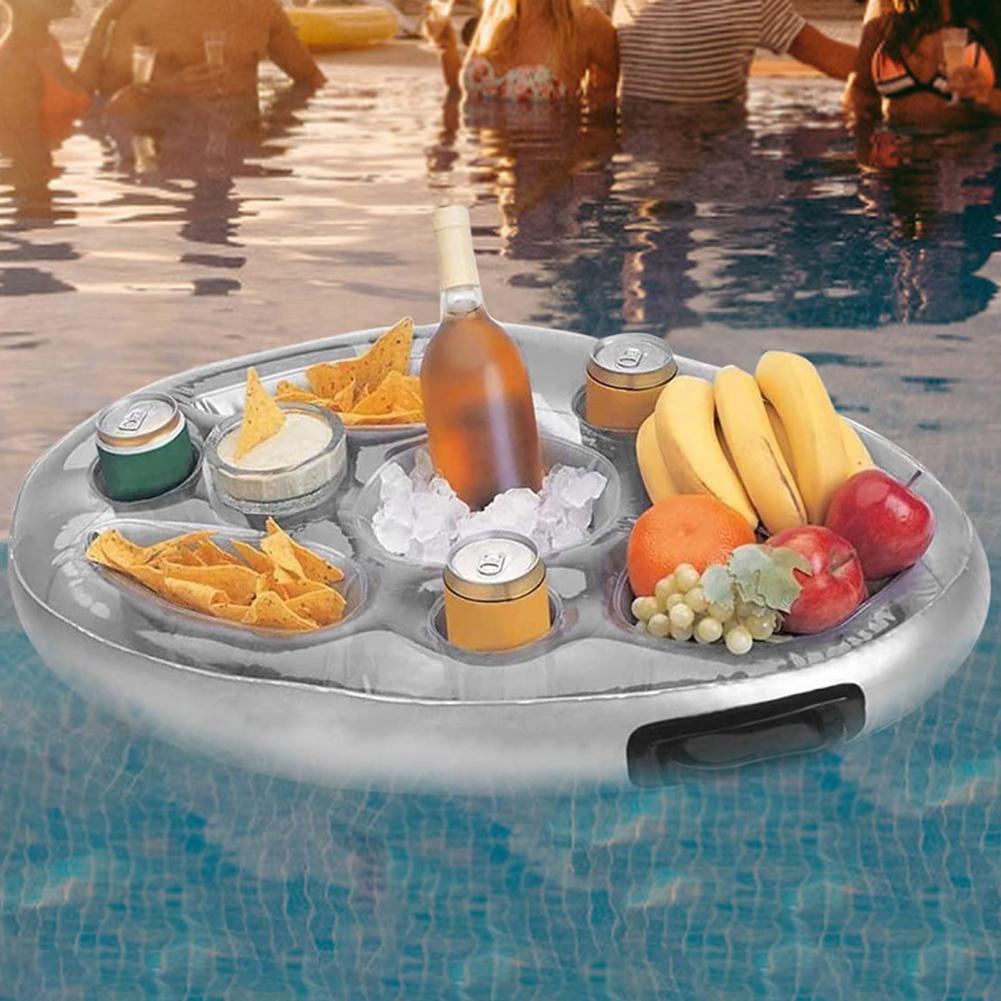 Einfarbige, praktische, aufblasbare getränkehalter mit ventil, schwimmende tabletts, vielseitig einsetzbar zum schwimmen