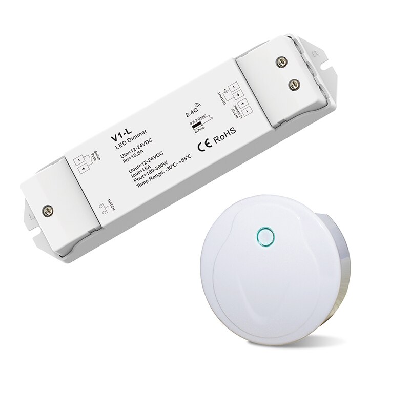 Led Strip Dimmer 2.4G RF Wireless Remote Dimming 12V 24V Input 15A Output For 5050 3528 Single Color String Ribbon Use: V1-L and wifi-relay