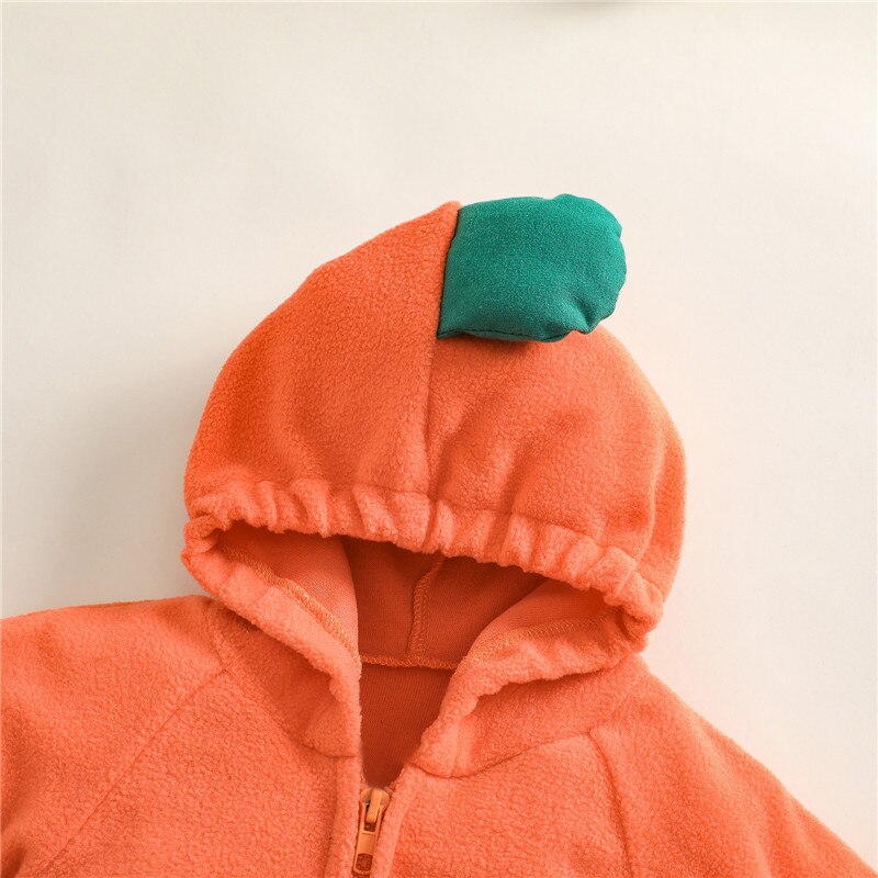0-24 Maanden Baby Pompoen Hooded Romper Lange Mouwen Full Zip Betaalde Jumpsuit Warm Uitloper Baby Jongens Halloween Footies playsuit