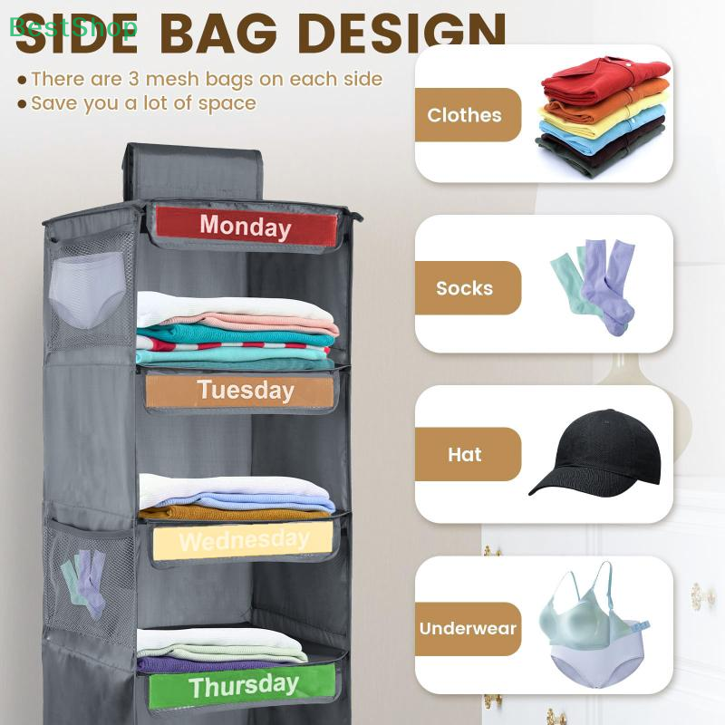 Organizer na ubrania z 5 półkami, tygodniowy, dla dzieci, wiszący organizer robić szafy, półki wiszące z motywem dni tygodnia dla dzieci.