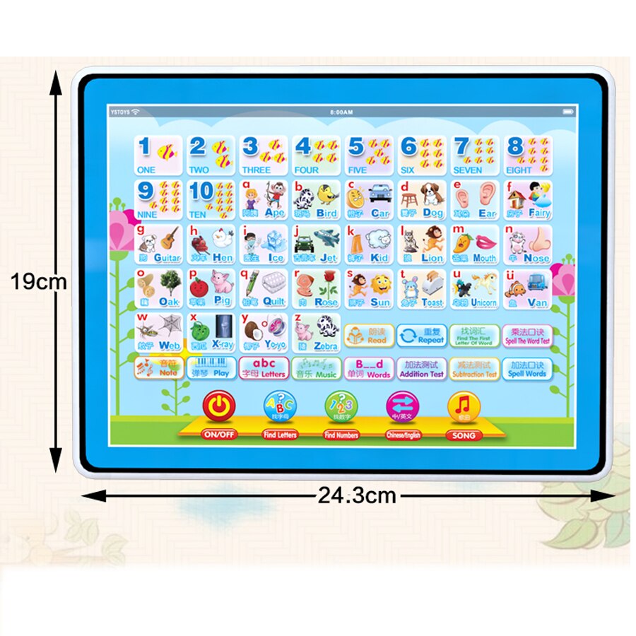 Multifunction English and Chinese Language Learning Machine Touch Screen Ypad,ABC Letter Words Numbers and Music for Kid Toys