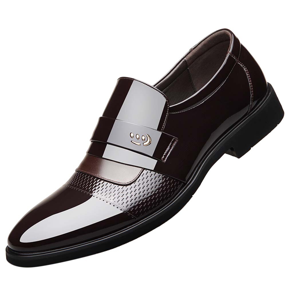 Männer der Patent Leder Kleid Schuhe Luxus Mann Hochzeit Schuhe Spitz Business Büroarbeit Schuhe Größe 39-44: Brown / 42
