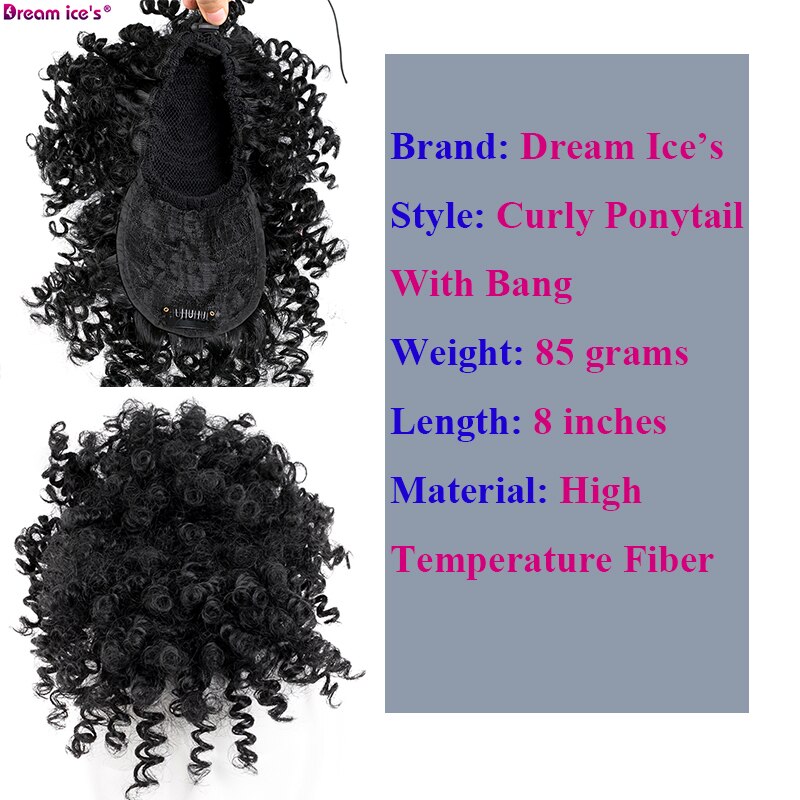 afro Crespo Dei Capelli Ricci coda di Cavallo Alta soffio clip in Parrucchino Sintetico Coulisse coda di Cavallo con La Frangetta di Capelli del Panino Estensioni