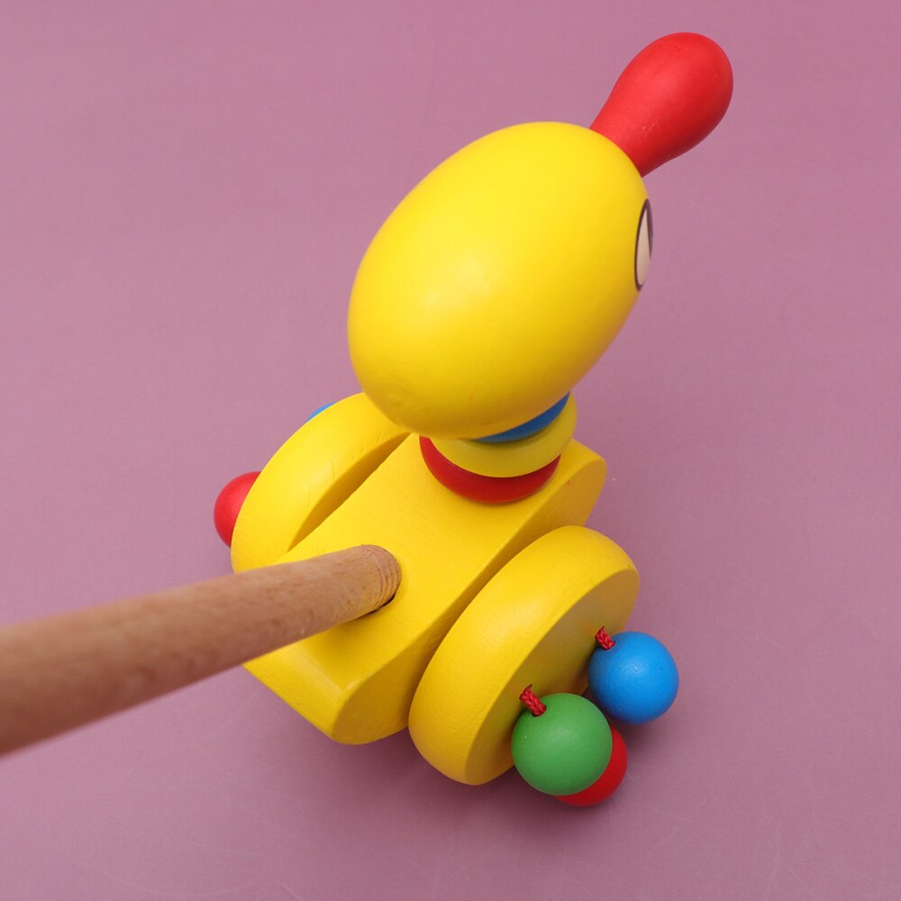 Baby skubbevogn legetøj tegneserie dyrevogne legetøj baby rullator trævogne legetøj skubbestang vogn legetøj (frø): Spids mund and