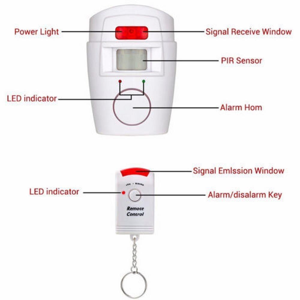 Wireless Remote Controlled Mini Alarm with IR Infrared Motion Sensor Detector & 105dB Loud Siren For Home Security Anti-Theft