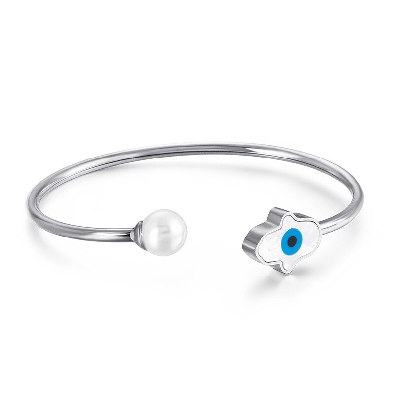 Lucky eye tyrkisk onde øje charme armbånd guld og sølv farve manchet justerbare stål smykker hamsa hånd/kløver/ hjerte: Pumpe sølv