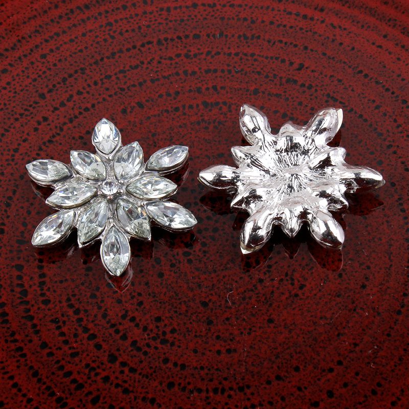 10 stk/parti 28mm 2 farver sølv bling metal rhinestone knapper til håndværk klare dekorative flatback krystal knapper til bryllup
