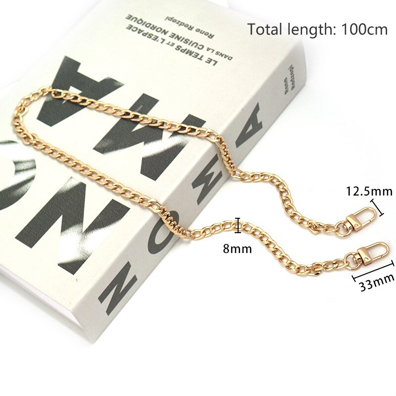 20cm/40cm/60cm/100cm/120cm metallkedjor för att byta axelväska axelrem kedja guld/silver handväska handväska handväska väska tillbehör: Guld -100cm