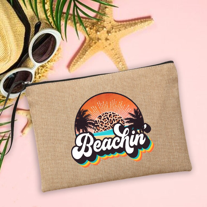 Beach per favore pochette in lino borse per trucco da donna occhiali da sole per vacanze da spiaggia borse per la conservazione della protezione solare lavaggio da viaggio regali per Organizer: Q06913-A012BR-S