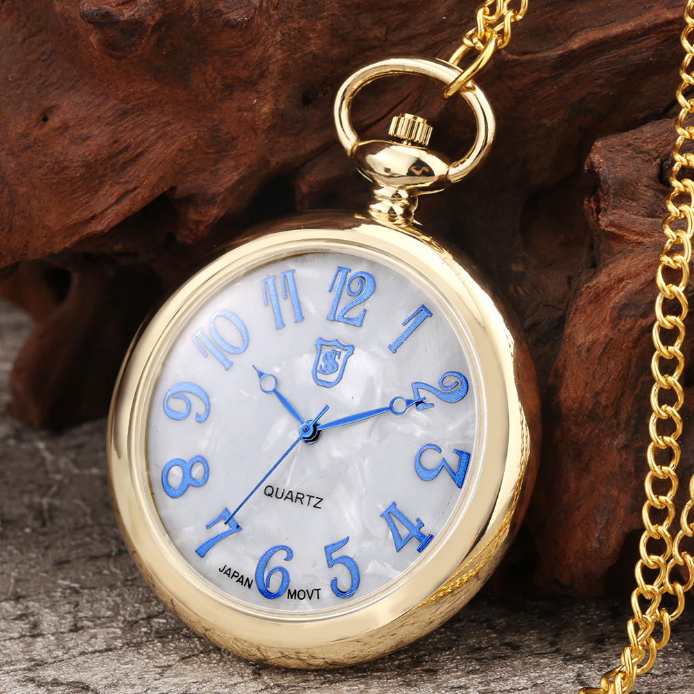 Girls Golden Style Pocket Watch Fashionable Colorful Flowers Pendant Watch Shell Chain Birthday Reloj De Bolsillo