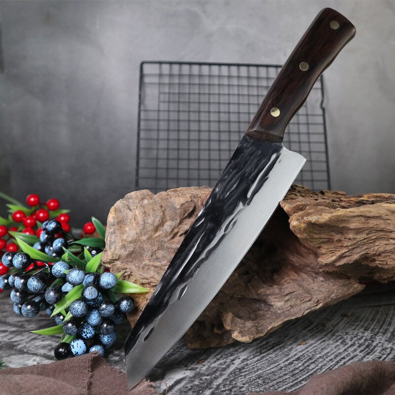 8Inch Forged Chef Knife Japanese Knife Santoku Chopping Slicing Chef Knives High Carbon Stainless Steel Meat Cleaver for Kitchen: shape A