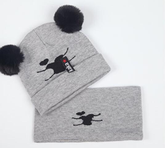 Baby Mutsen Met Pompom Winter Muts En Sjaal Set Voor Childre Kids Circulal Knit Sjaals 2 Stuks Pak Kind warm Accessoires: Grijs