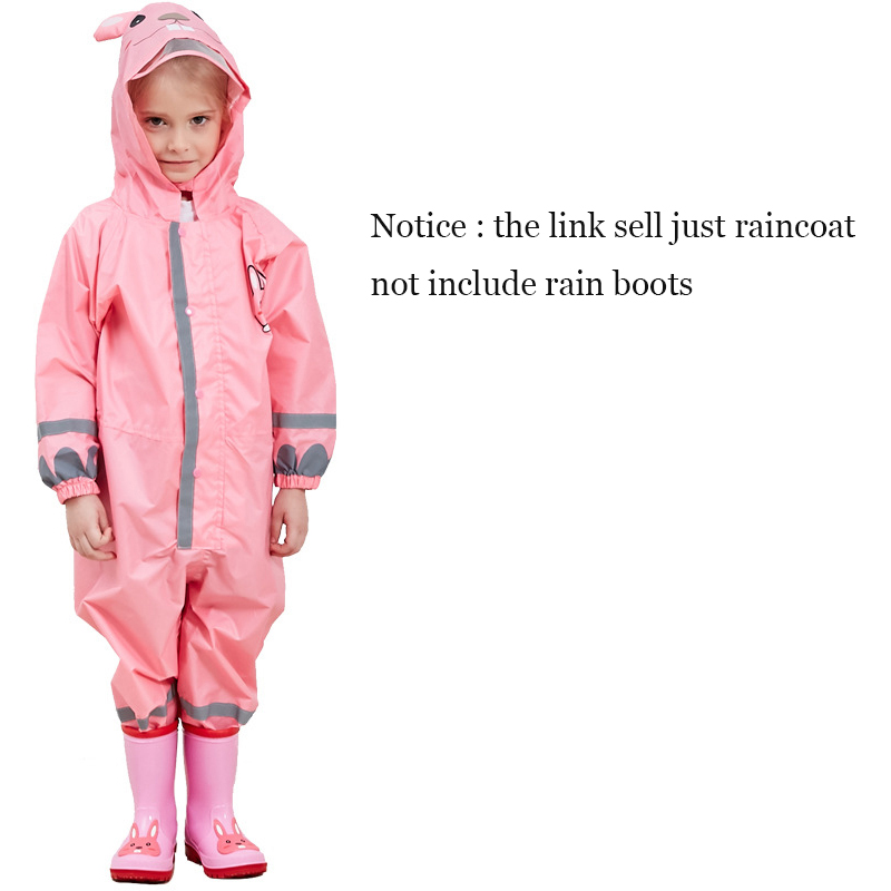 Chubasquero para niños de 3 a 10 años, Mono para niños y niñas con capucha, ropa de lluvia para bebés de dibujos animados de una pieza y pantalones reflectantes de seguridad: pink / L
