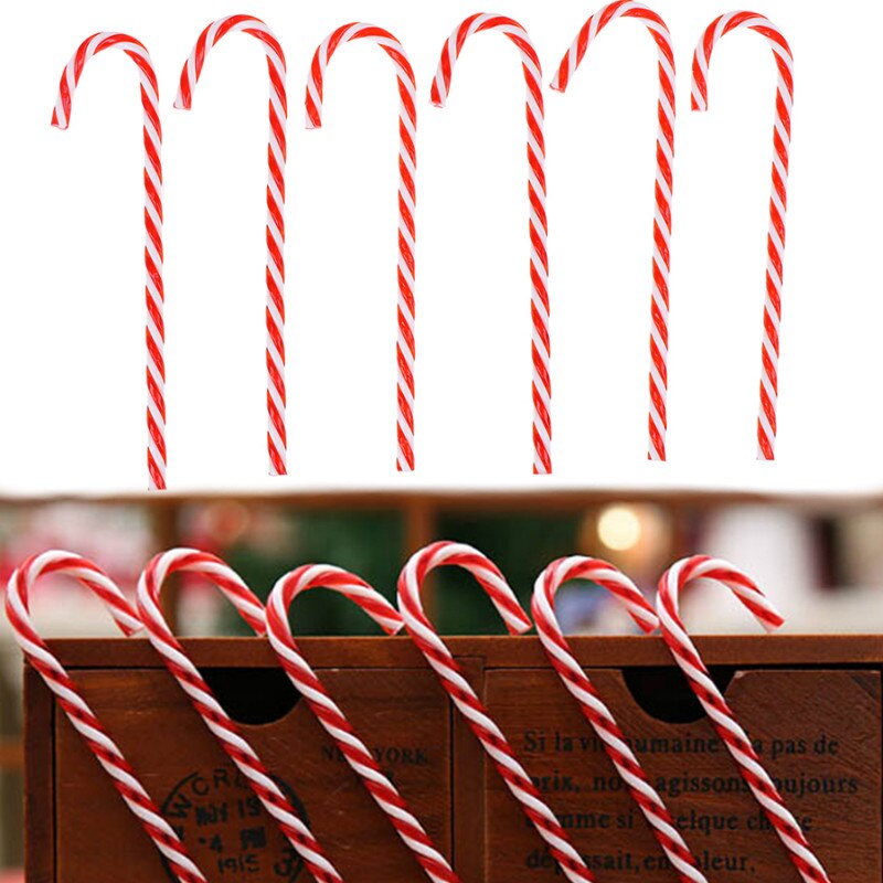 6Pcs Plastic Candy Cane Ornaments For Festival Party Xmas Christmas Tree Hanging Decorations