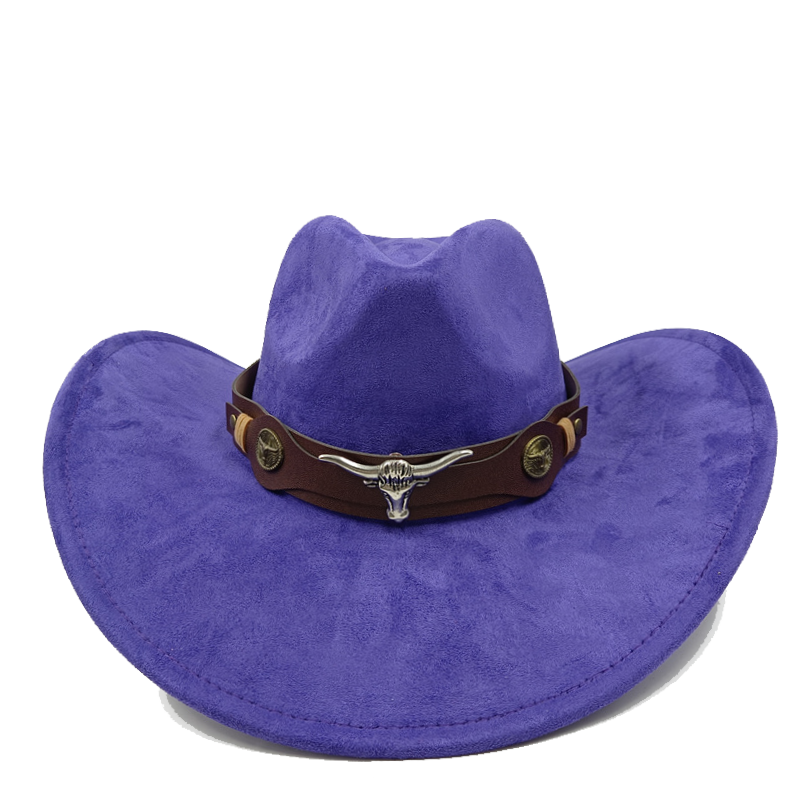 Cappello da cowboy viola nuovi accessori per cappelli da cowboy cappello da cowboy cappello in materiale scamosciato nuovo cappello da cavaliere da uomo e da donna tutto'aperto: Viola