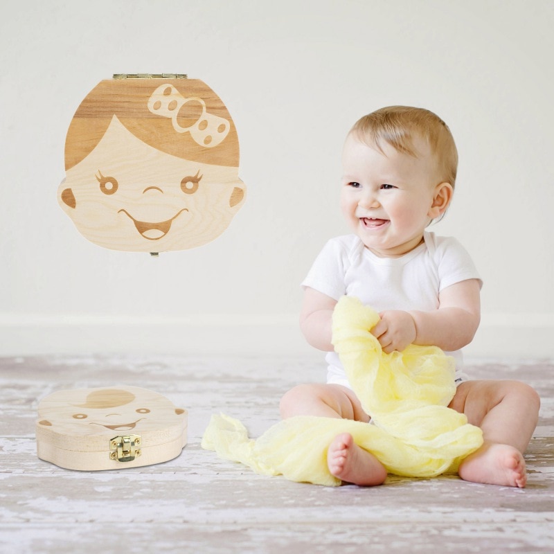 FashionBaby Tand Aandenken Doos, Houten Tand Melktanden Saver Dozen Container Voor Kind Kids eerste tand en krul aandenken