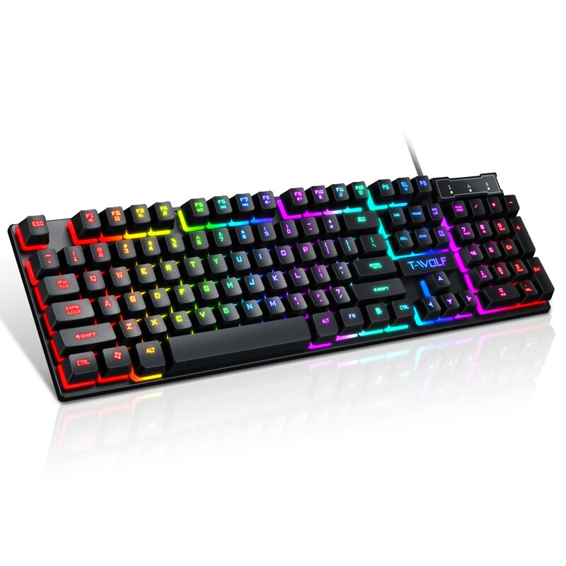 TF200 USB verdrahtet Spielen Tastatur Standard 104 Tasten Ergonomisches Multimedia Tastatur Regenbogen LED-hintergrundbeleuchtung für PC Computer/ Schreibtisch: Schwarz Klaviatur