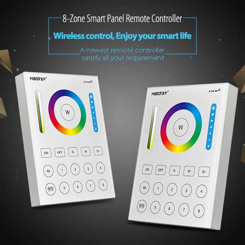 Miboxer 2.4G wireless Remote 8 Zone RGB+CCT LED Controller Wall mounted Touch Panel,5IN 1 smart LED Strip Controller Milight