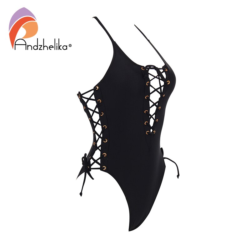 Andzhelika Solid Bandage Een Stuk Badpak Vrouwen Sexy Hoge Cut Meisjes Badpak Badpakken Beachwear Monokini