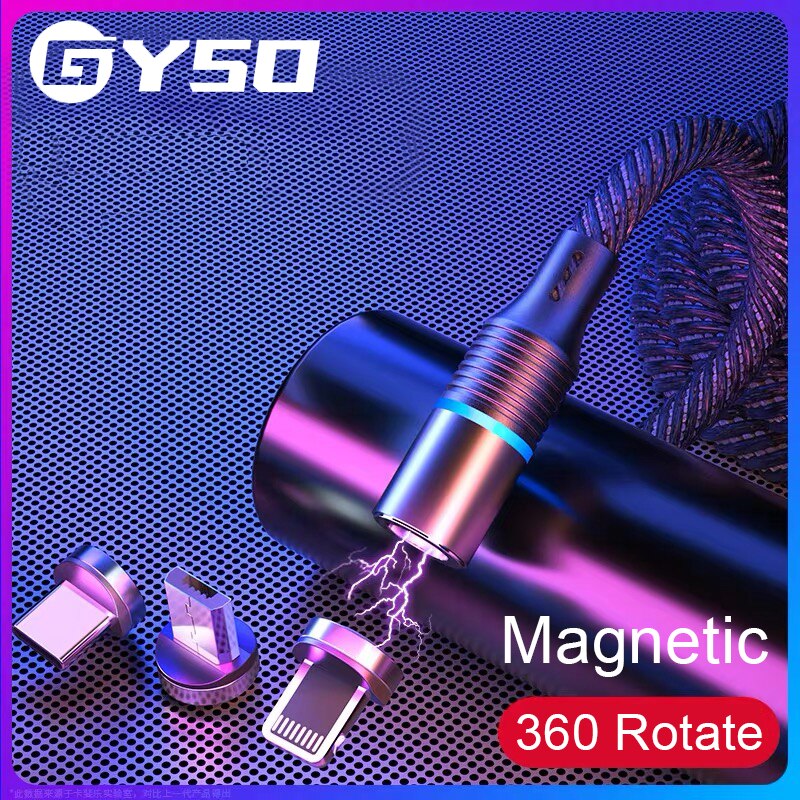 GYSO Rotate Magnetic Cable 360 Degree USB Type C Charging Cable Fast Charging Magnet Charger 360 Rotate Micro Magnetic Cable