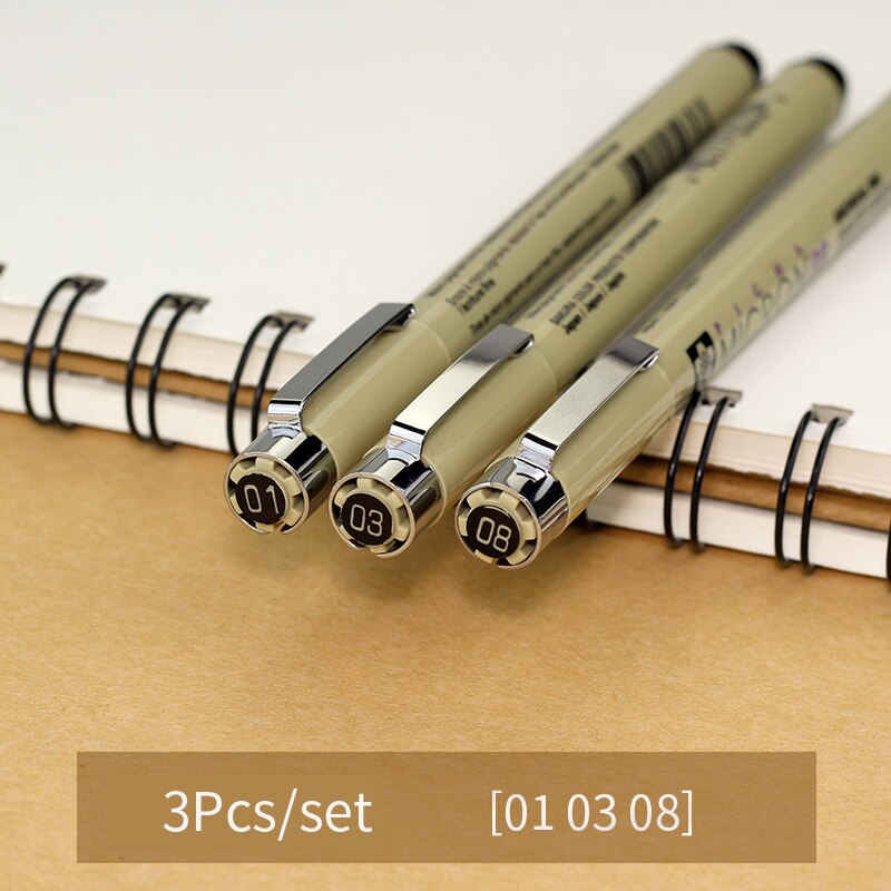 Sakura Pigma Micron Porous-Point Pens Waterproof Brush Pen Set Needle Drawing Pen Comic Hand-painted Water-based Hook Line Pen: 3Pcs