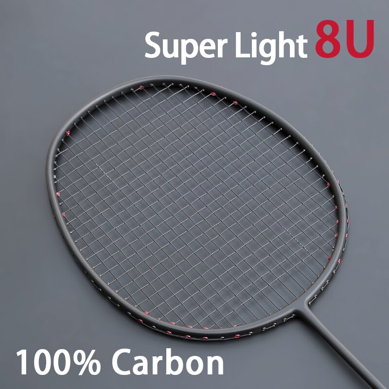 Volle Kohlenstoff Faser Licht Gewicht 8U 68G Badminton Schläger Aufgereiht 26-32LBS G5 Ausbildung Schläger Mit Saiten Taschen Für Erwachsene: Schwarz