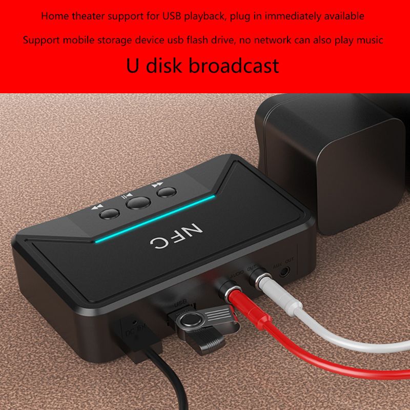 5.0 bluetooth mottaker smart nfc  a2dp rca aux 3.5mm jack trådløs adapter suppotr usb spille til bil hjemmehøyttaler hodetelefoner
