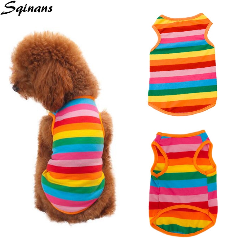 Sqinans Regenboog Kleur Hond Vest Zachte Katoenen Puppy T-shirt Ademend Hond Zomer Kleding Voor Kleine Middelgrote Grote Honden XS-XL