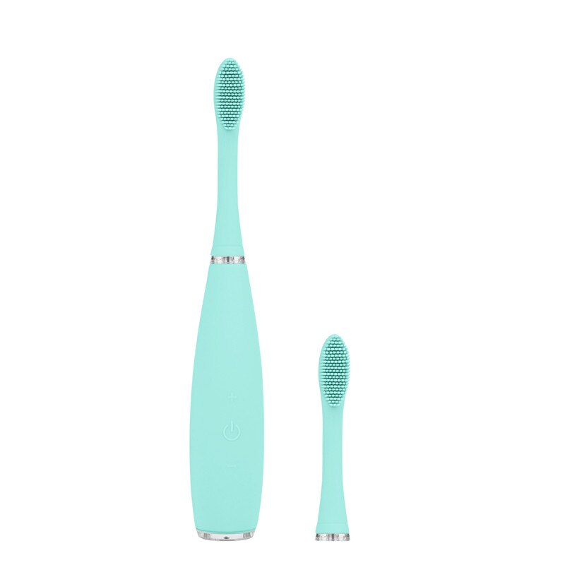 Sonisk elektrisk tandbørste silikone vandtæt børnetandbørste usb genopladelig tandbørste baby oral pleje +2 stk børstehoveder: Blå